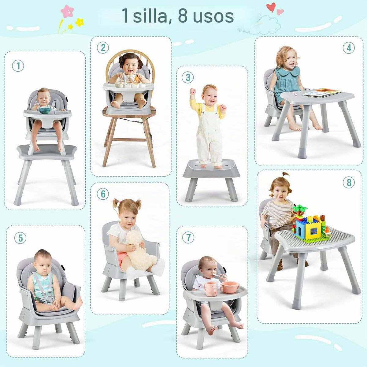 HONEY JOY Silla alta 8 en 1 para bebé, silla alta convertible para...