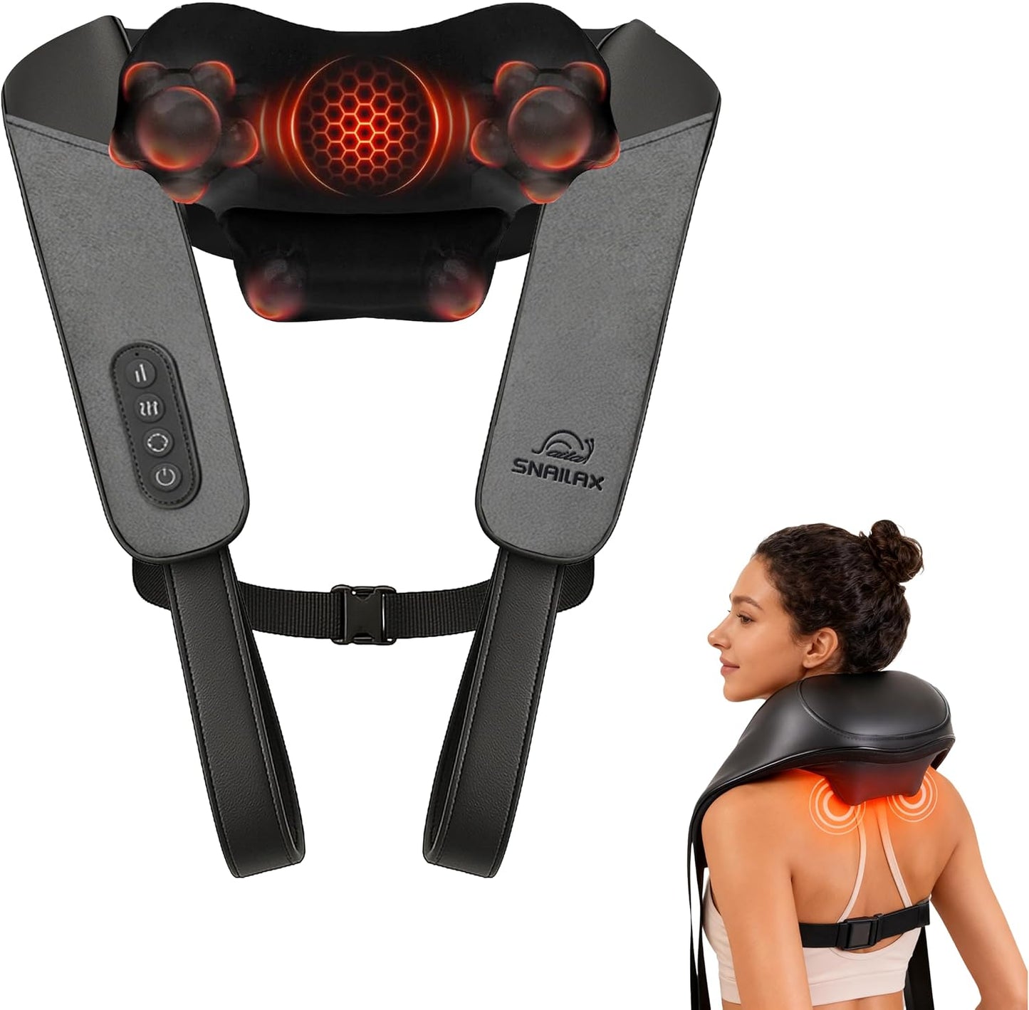 Snailax Masajeador de cuello inalámbrico con calor, masajeador de h...