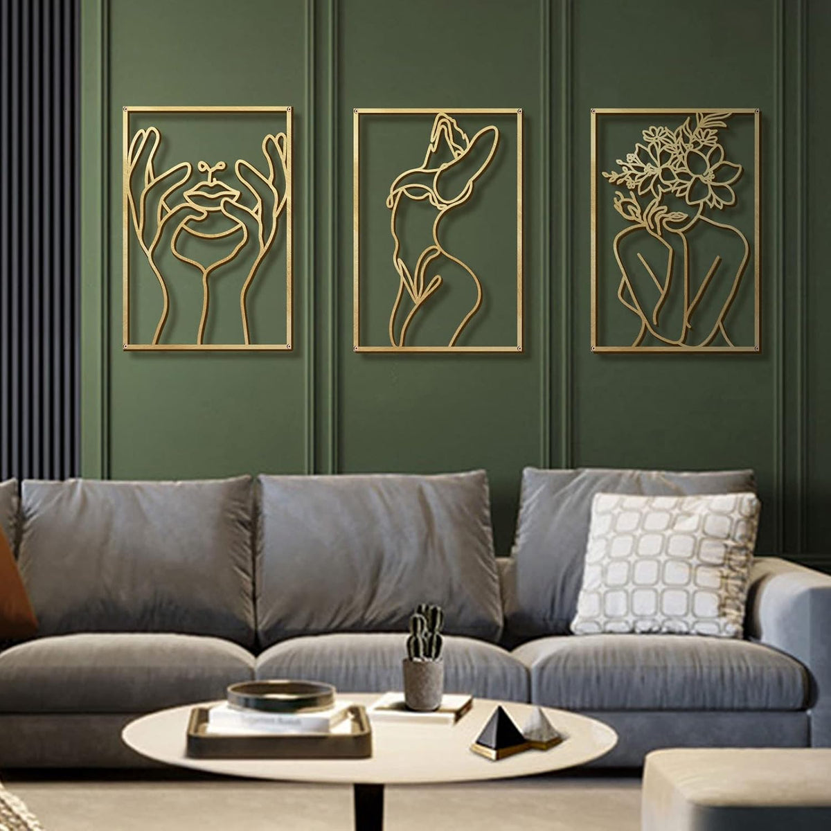 Glamativity Paquete de 4 decoraciones de pared doradas, arte minima...