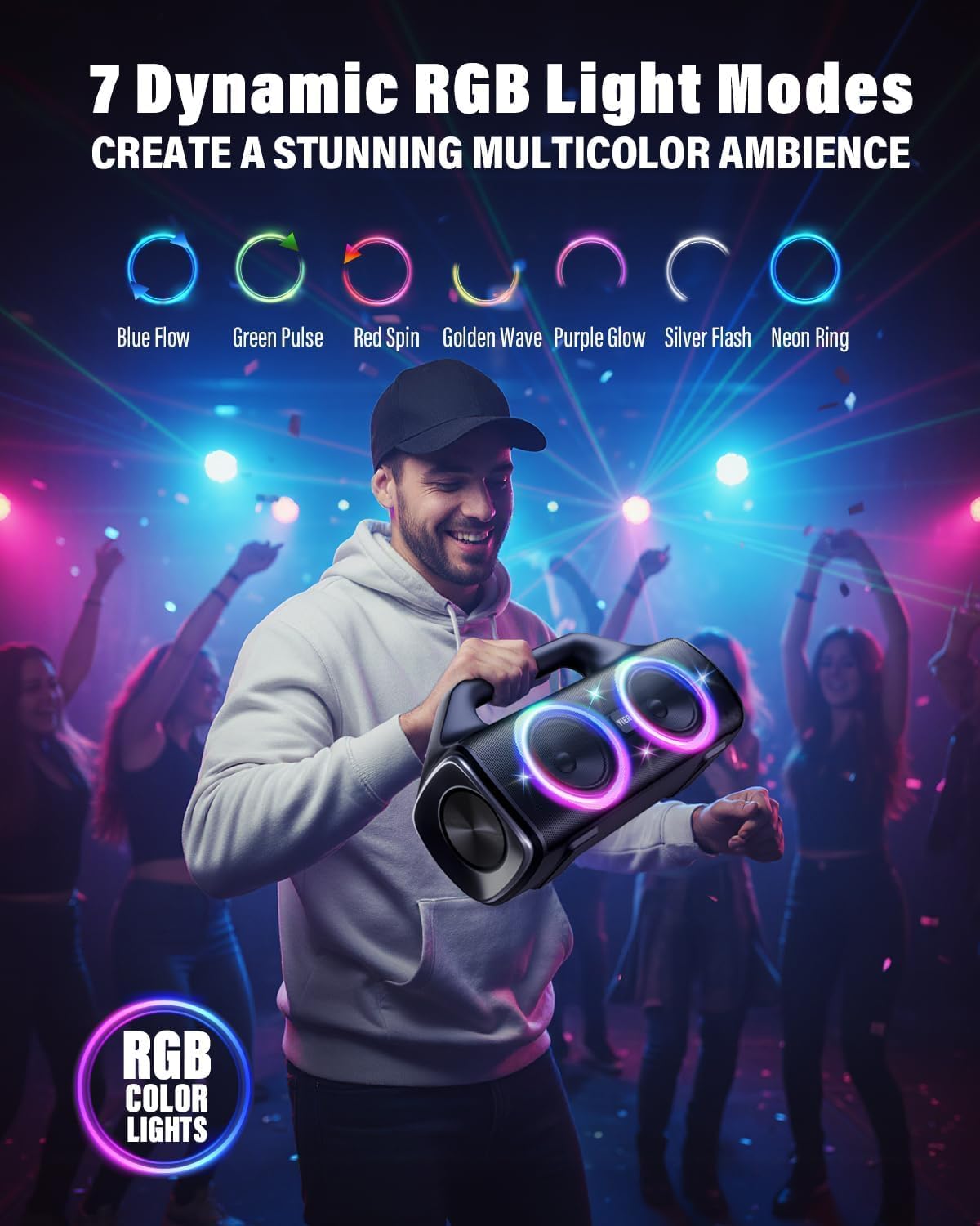 YIER Altavoces, 80 W (pico) Altavoz inalámbrico portátil con luces,...