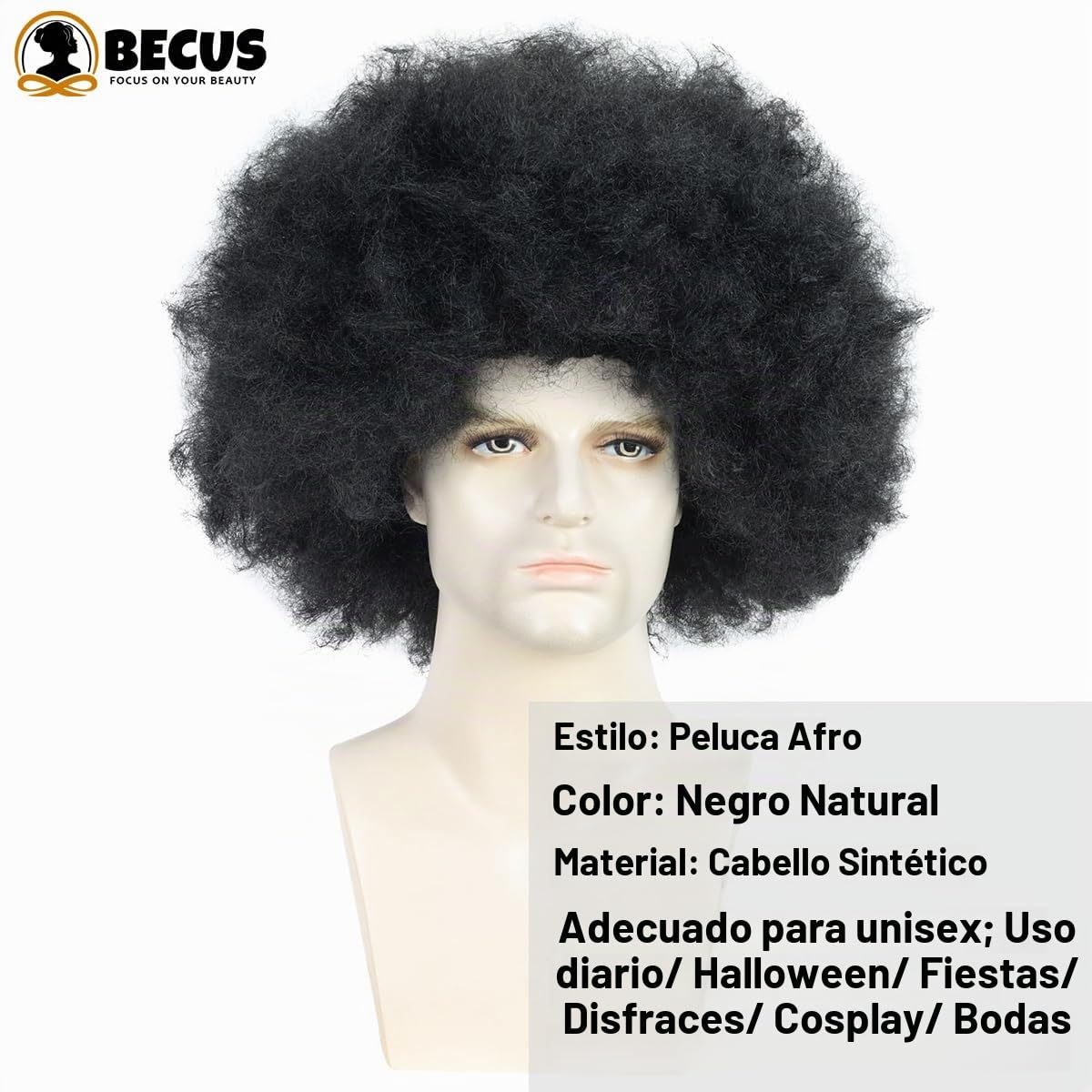 BECUS Pelucas rizadas afro para hombres, peluca negra suave, corta,...