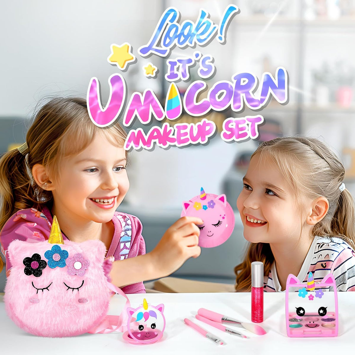 ULOVEME Kit de maquillaje lavable para niñas de 4 a 6 años con mone...