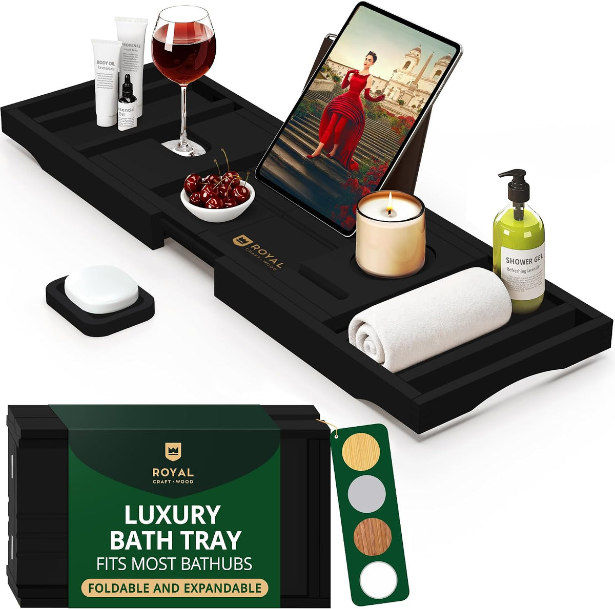ROYAL CRAFT WOOD Bandeja de bañera plegable de alta calidad, bandej...