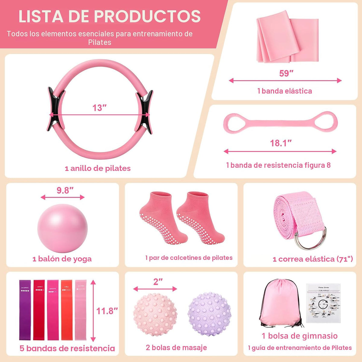 Kit de Pilates para el Hogar para Mujeres - Set de 14 Piezas de Equ...