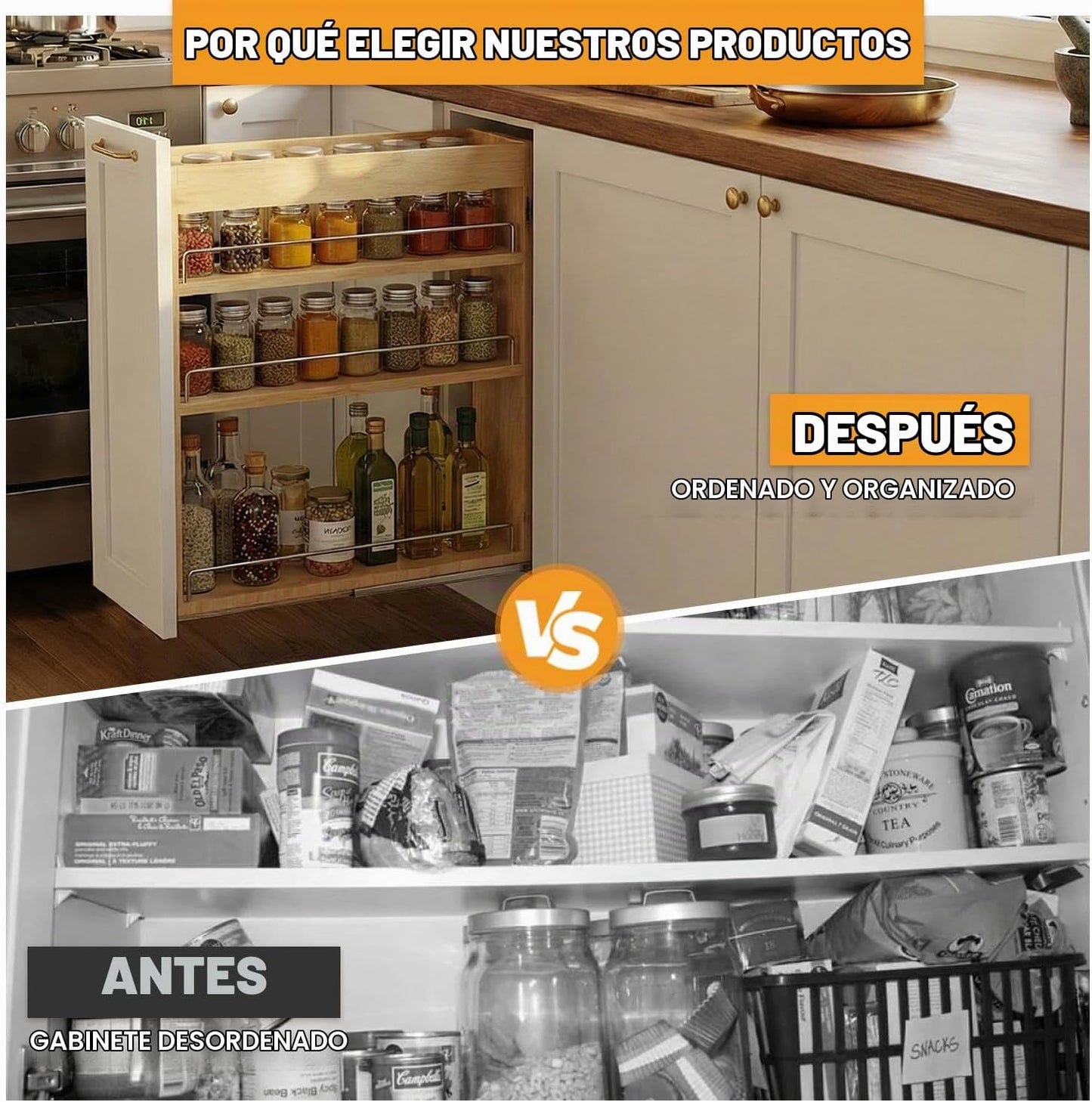 Gsskny Organizador extraíble de especias para gabinete, 8 pulgadas...