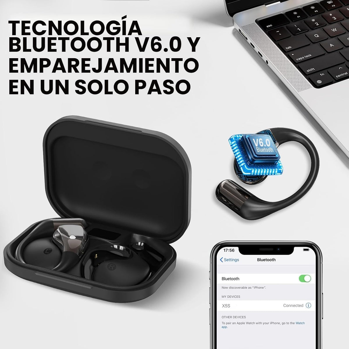 Conyat Auriculares de oreja abierta, auriculares inalámbricos Bluet...