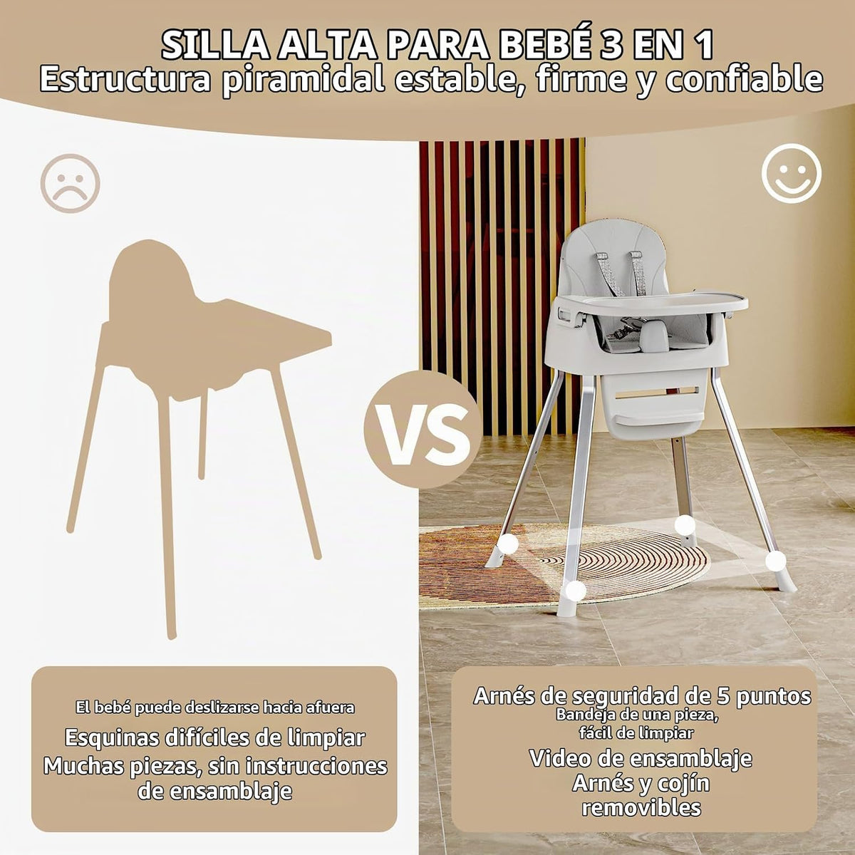 CheerKid Silla alta 3 en 1 para bebés para meses y niños pequeños,...