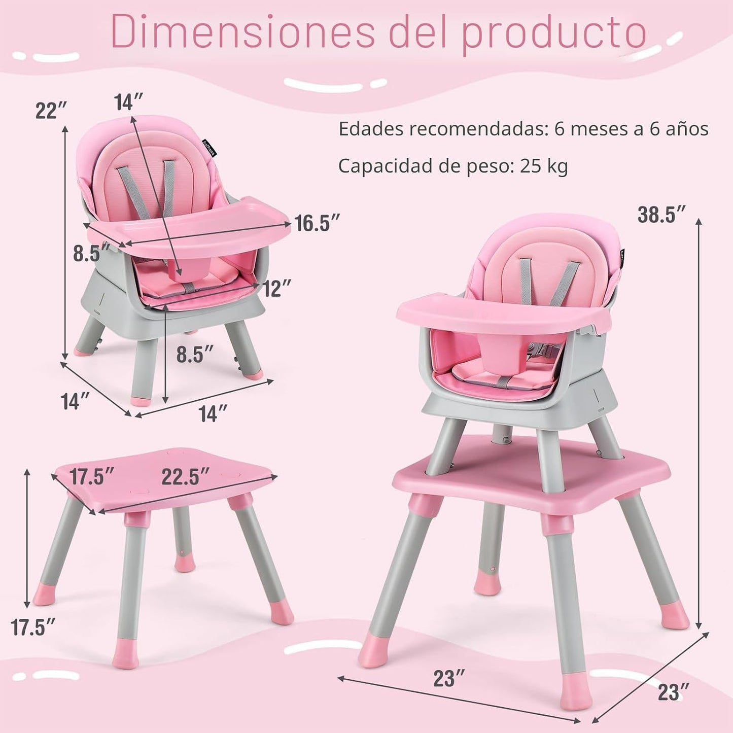 HONEY JOY Silla alta 8 en 1 para bebé, silla alta convertible para...