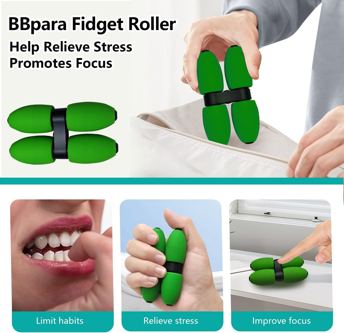 BBpara Rodillo antiestrés de mano (4 ruedas), juguete de silicona m...