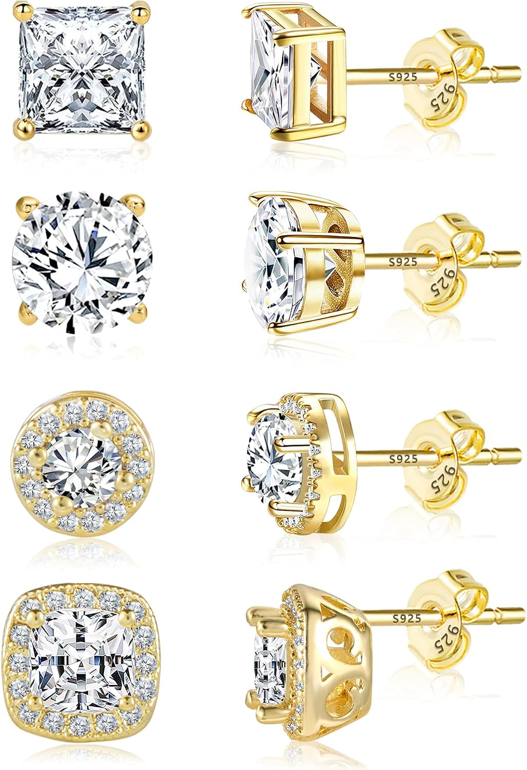 ALEXCRAFT Aretes de tuerca de plata de ley para mujeres y niñas, ci...