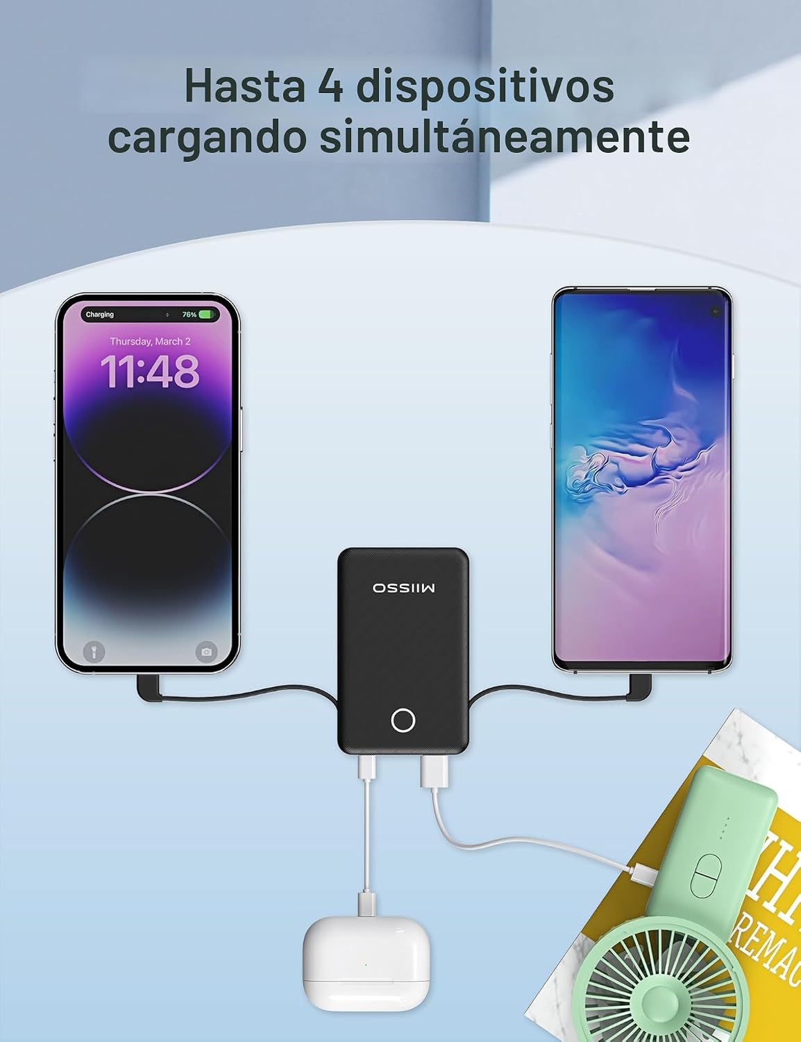 miisso 6000 mAh Ultradelgada Batería Externa con Cables Integrados,...