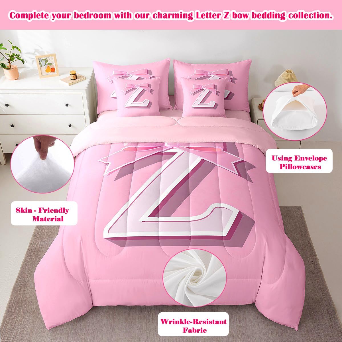 jejeloiu Juego de cama con lazo rosa, regalos personalizados para a...