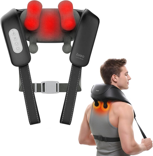 Masajeador Shiatsu inalámbrico de cuello y espalda con calor, 10 mi...