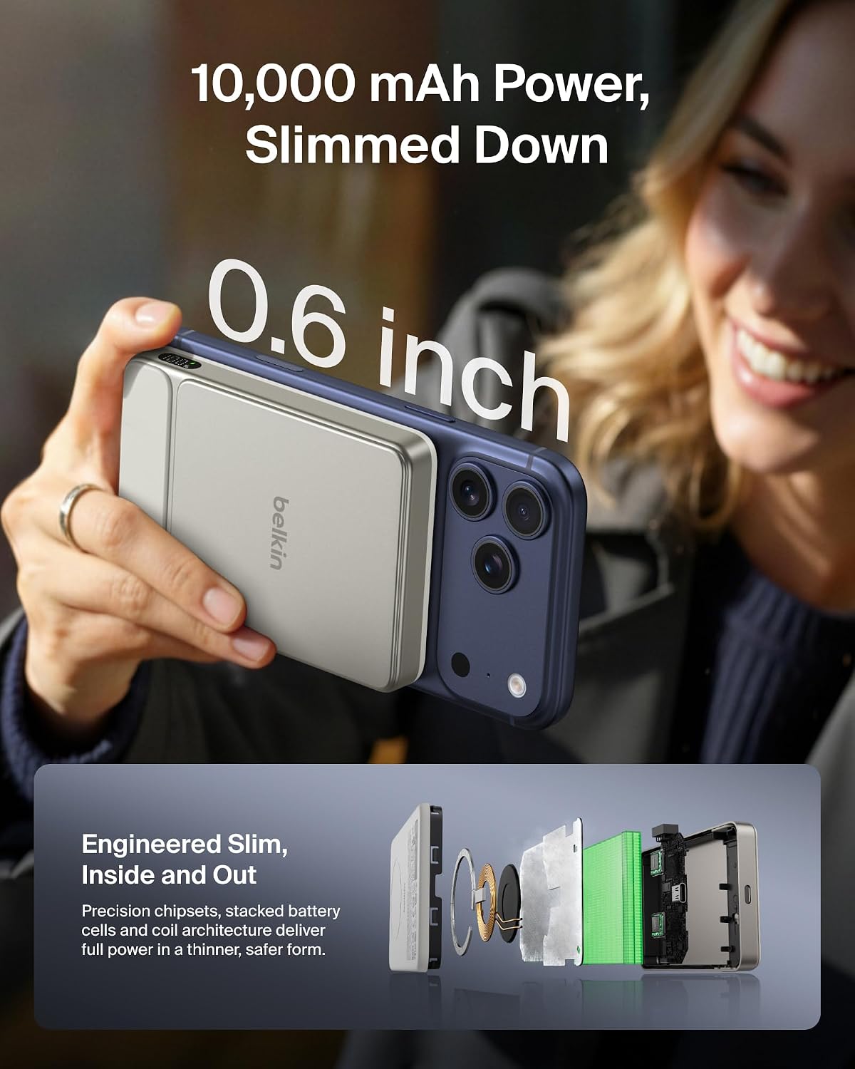 Belkin Cargador portátil, banco de energía magnético delgado de 10,...