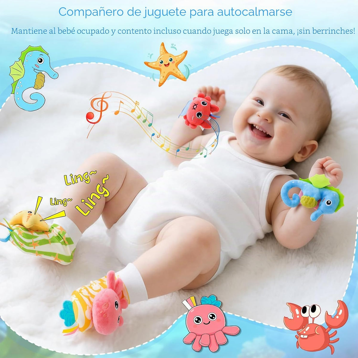 Zendstanding Calcetines de sonajero para bebés de 0 a 6 meses, jueg...
