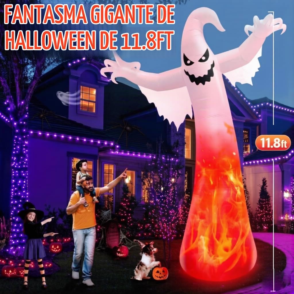 Fantasma inflable gigante de Halloween de 11.8 pies con luces LED d...