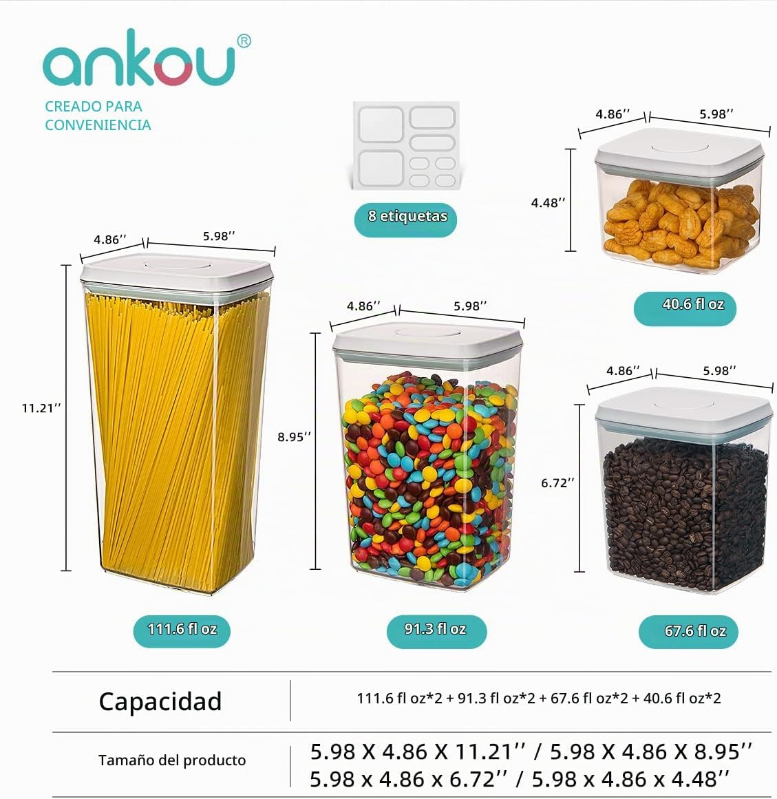 Ankou Recipientes de almacenamiento de alimentos Pop herméticos con...