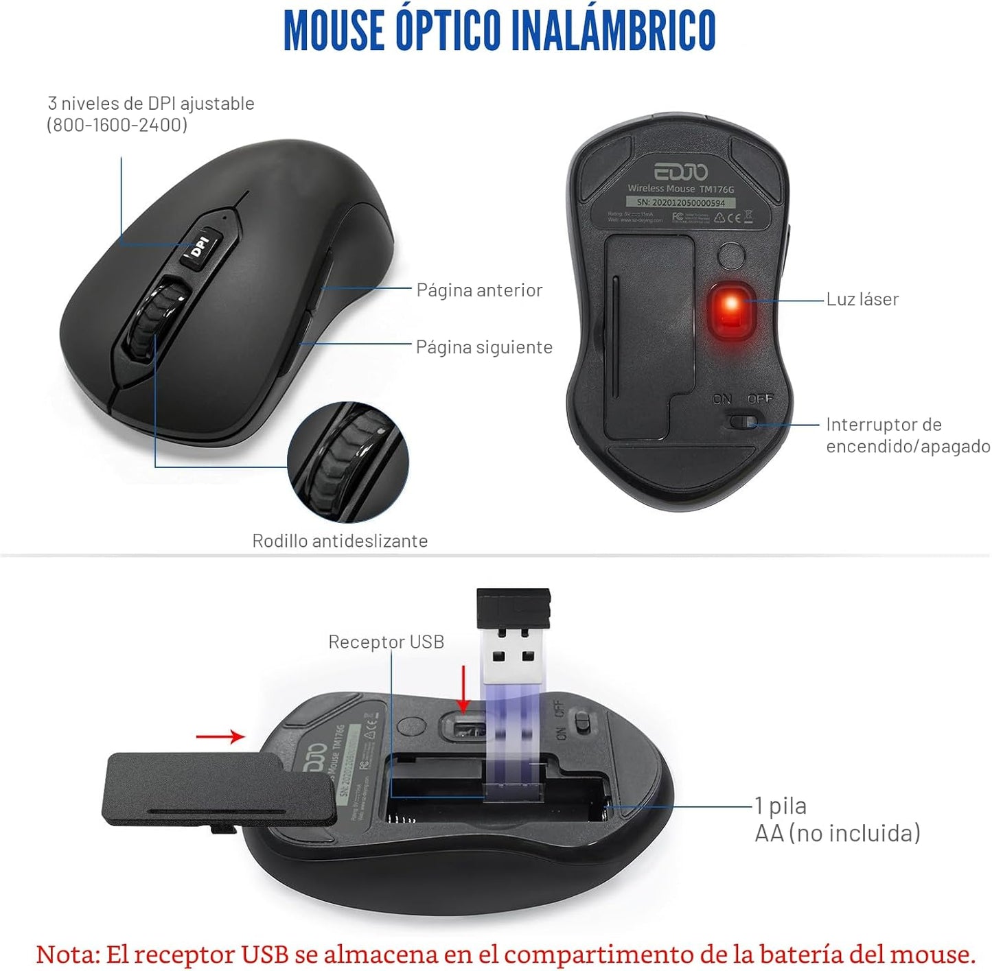 EDJO - Combo de teclado y mouse inalámbricos, teclado ergonómico de...