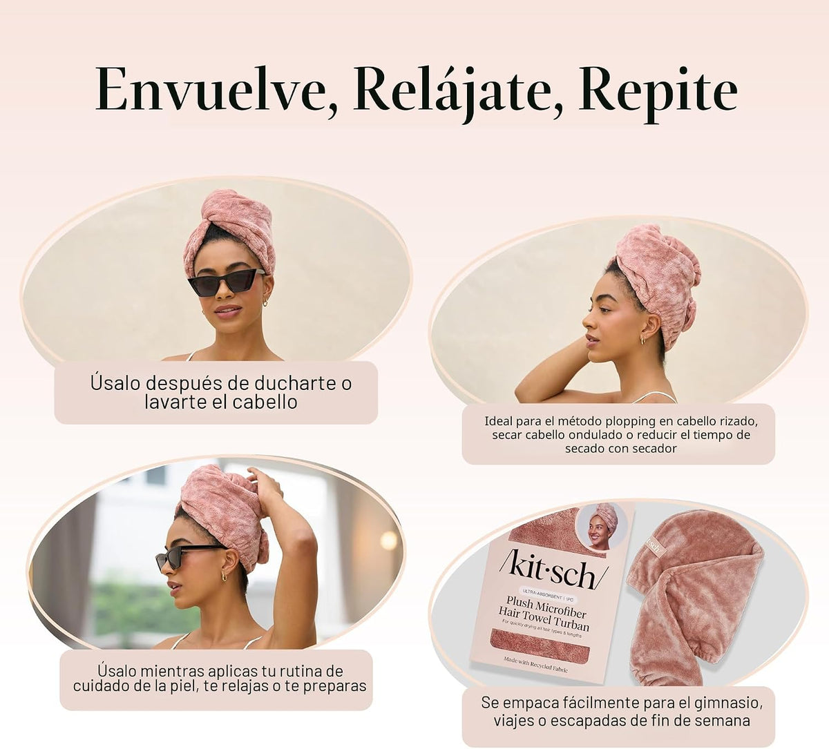 Kitsch Toalla de pelo de microfibra XL para mujer | Toallas de micr...