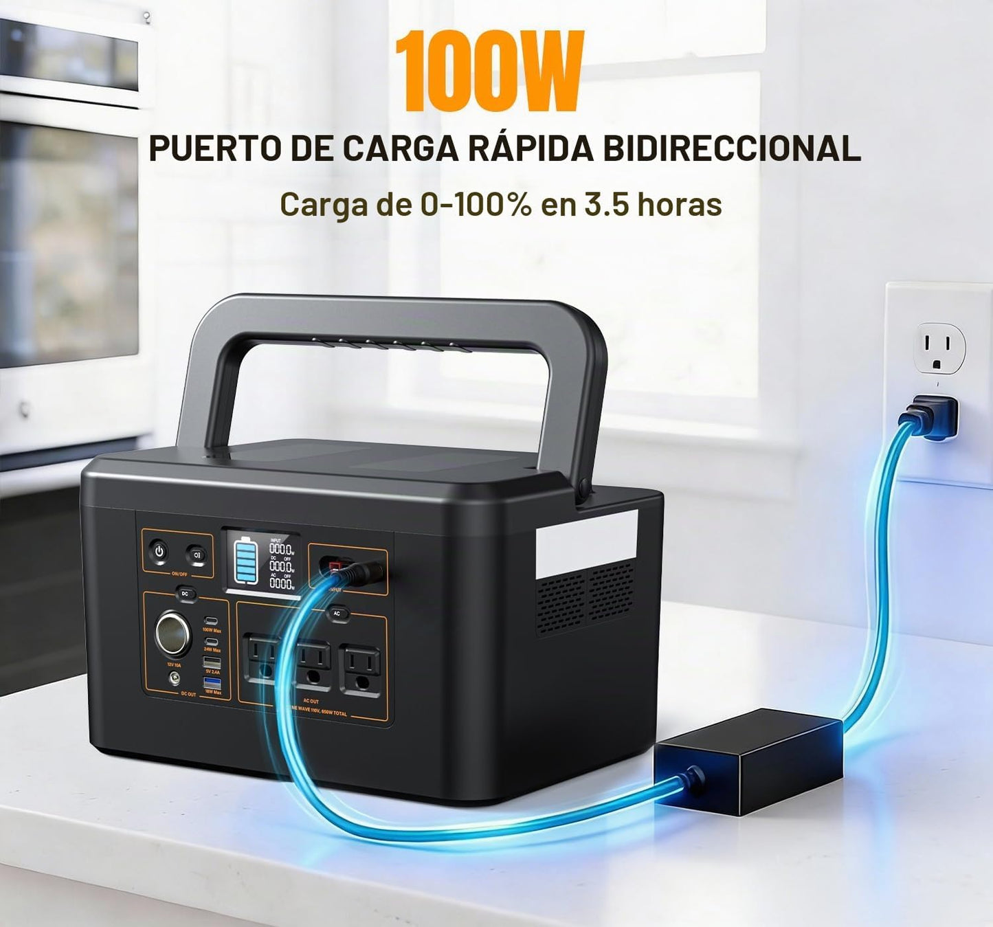Estación de energía portátil 650W (pico de 1200W), generador solar...