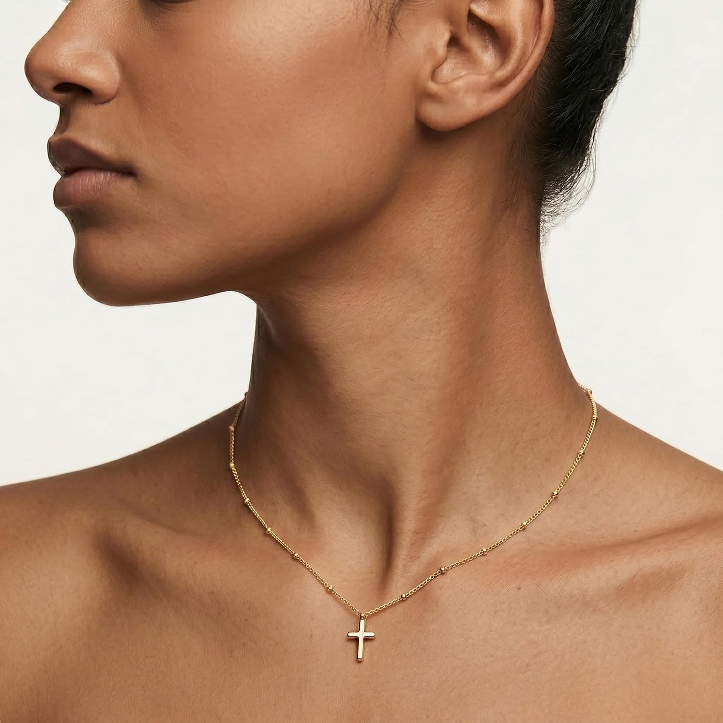 BLThing Collar de cruz de plata de ley 925 y oro de 18 quilates par...
