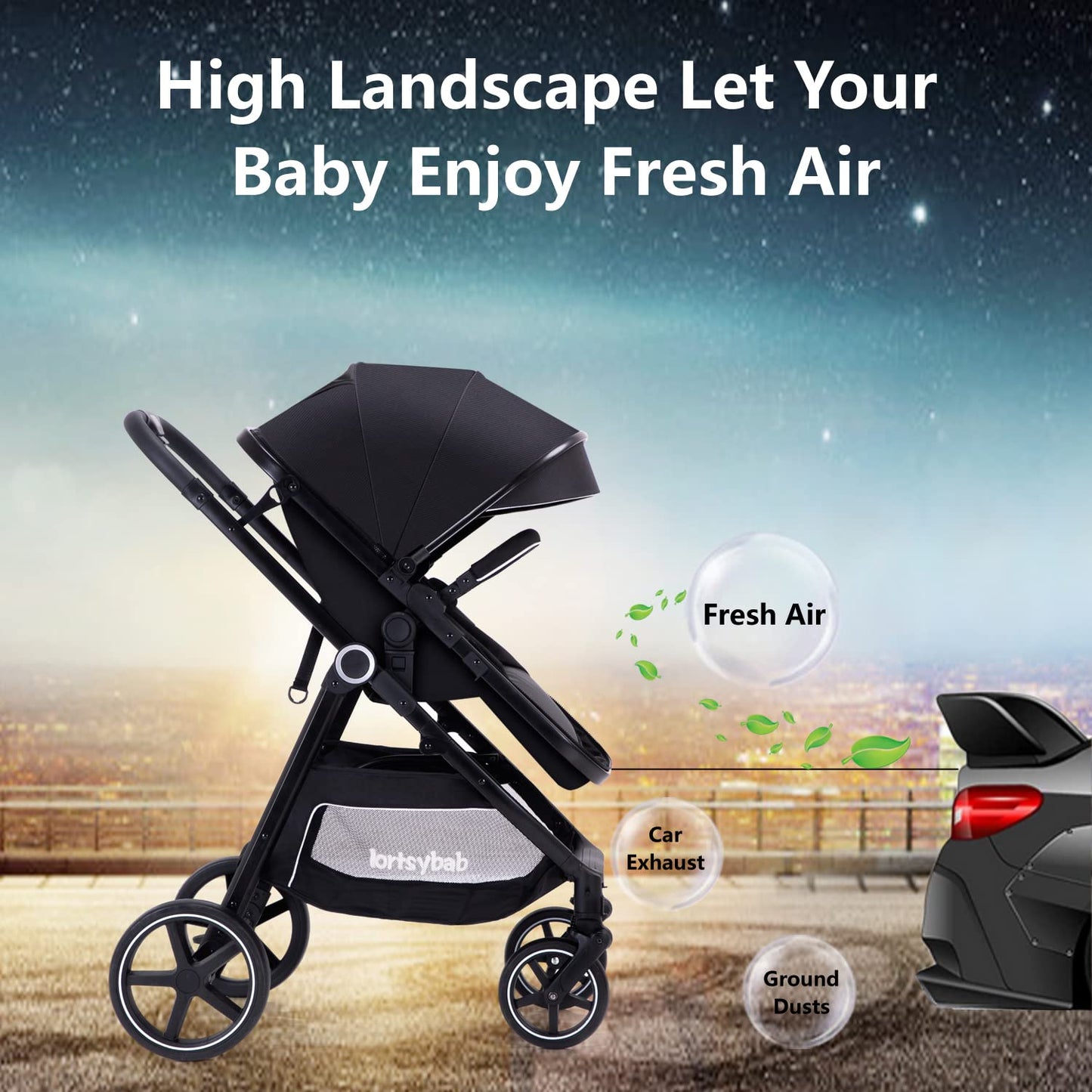 Lortsybab Cochecito de bebé 2 en 1 \u2013 Cochecito plegable para r...
