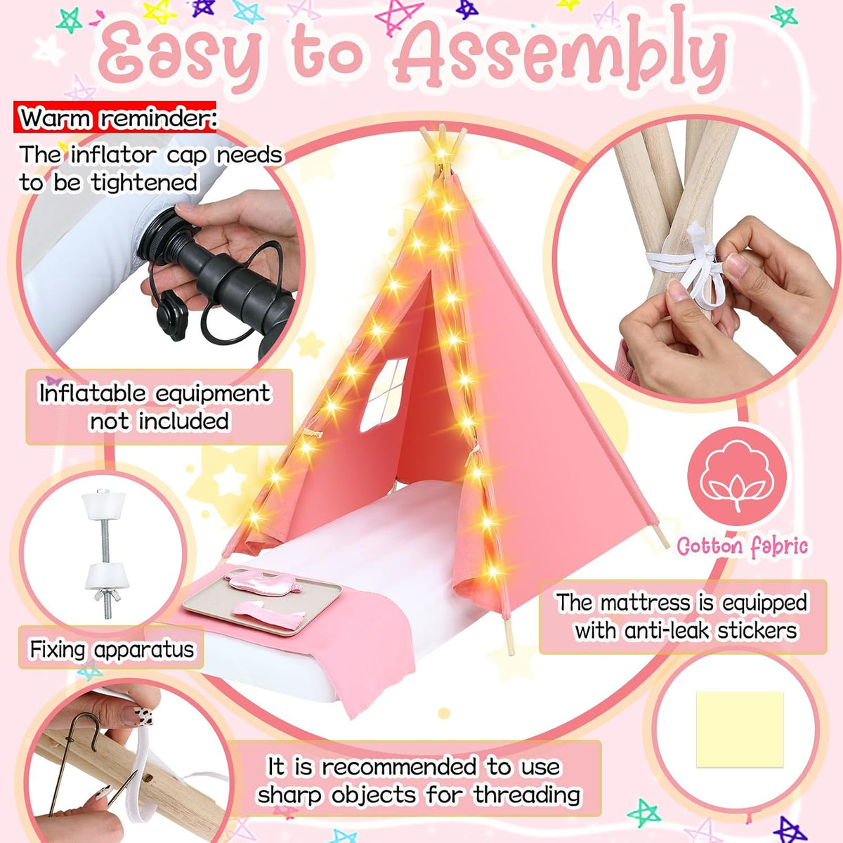 Windyun Paquete de 6 Carpas Tipi para Niños para Fiesta de Pijamas,...