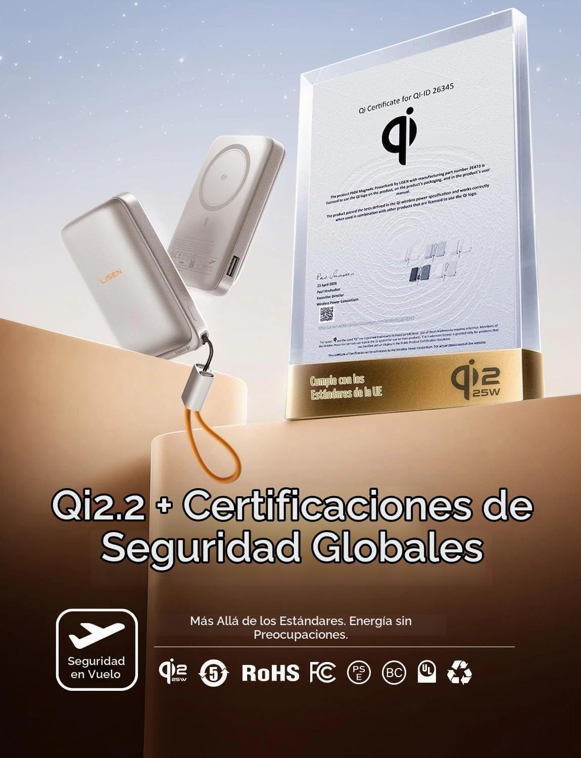 LISEN Cargador portátil magnético para iPhone 10000mAh | QI2.2 Carg...