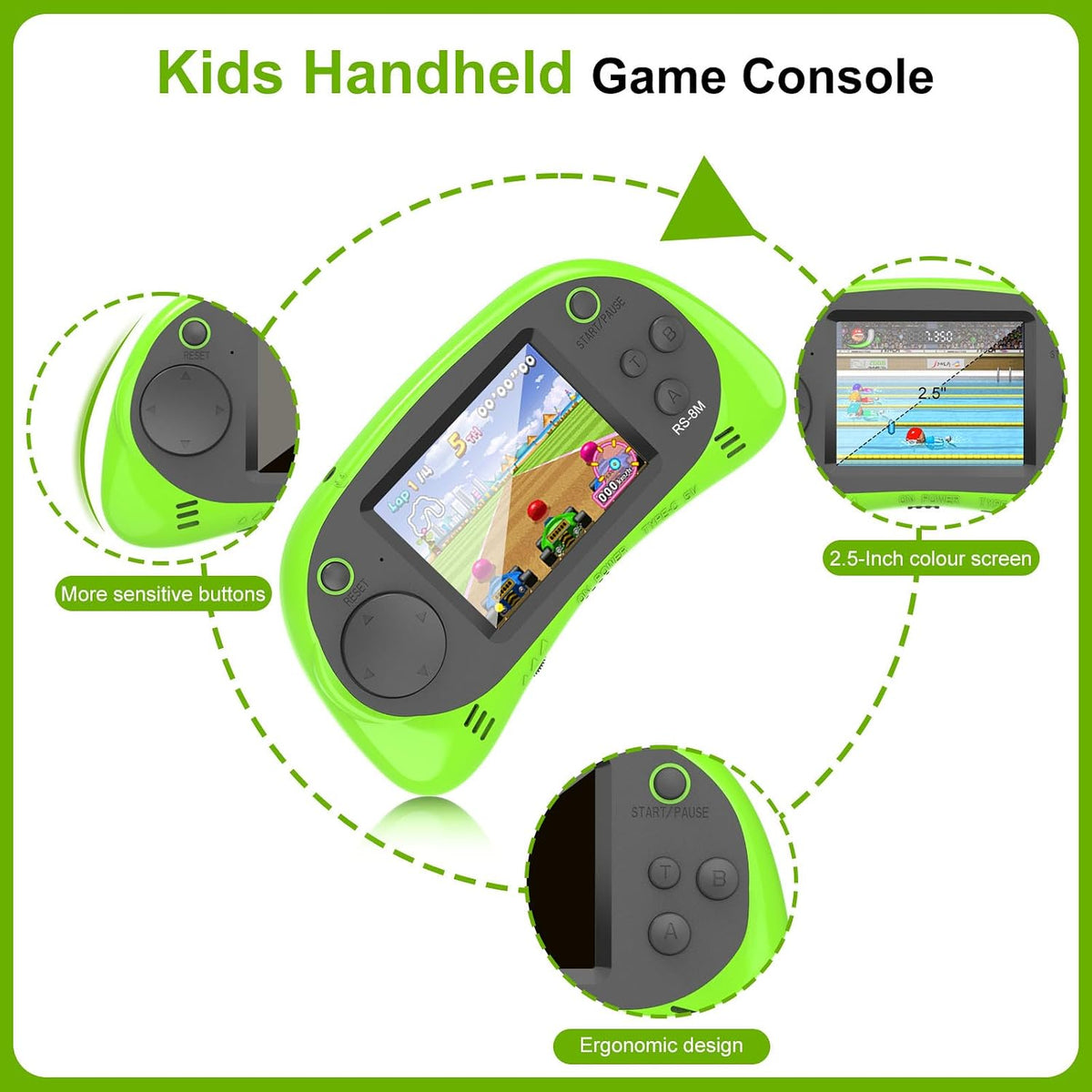 Juegos de mano para niños, videojuego retro de 16 bits con 220 jueg...