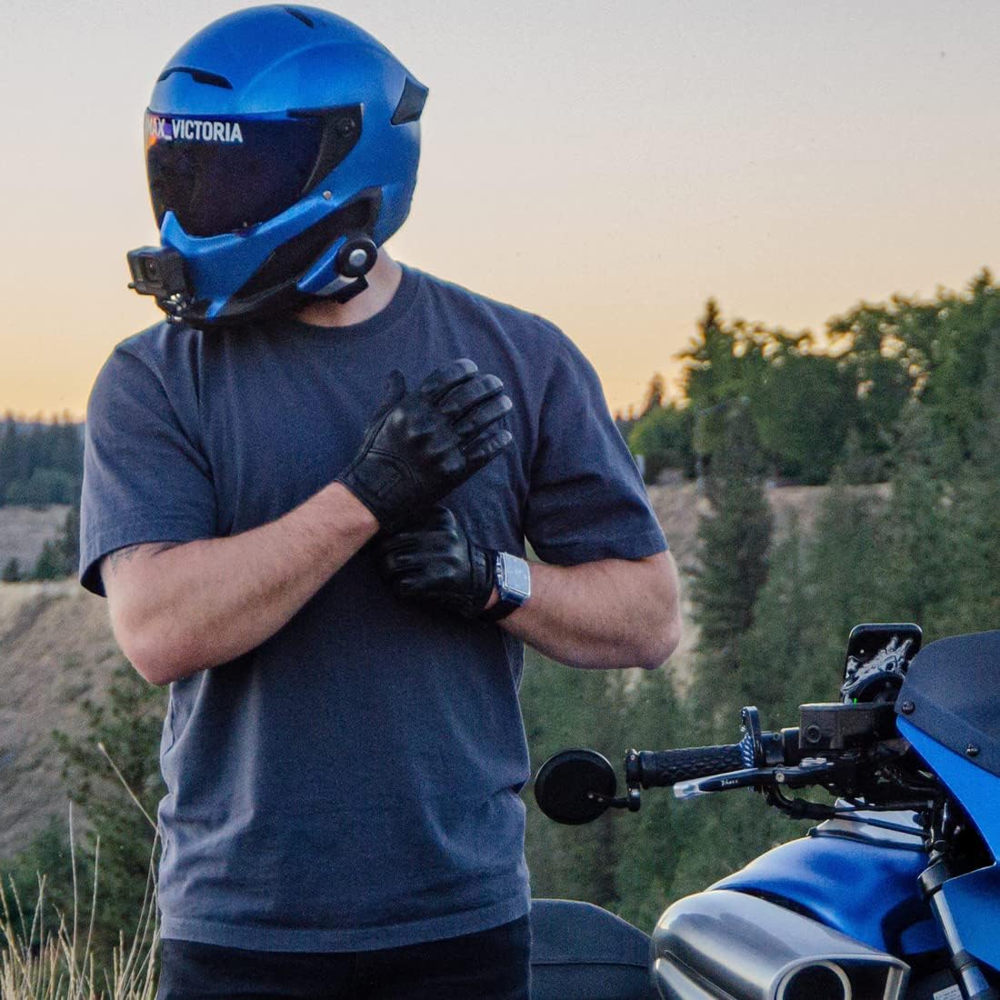 Harssidanzar Guantes de cuero de motocicleta para hombre pantalla t...