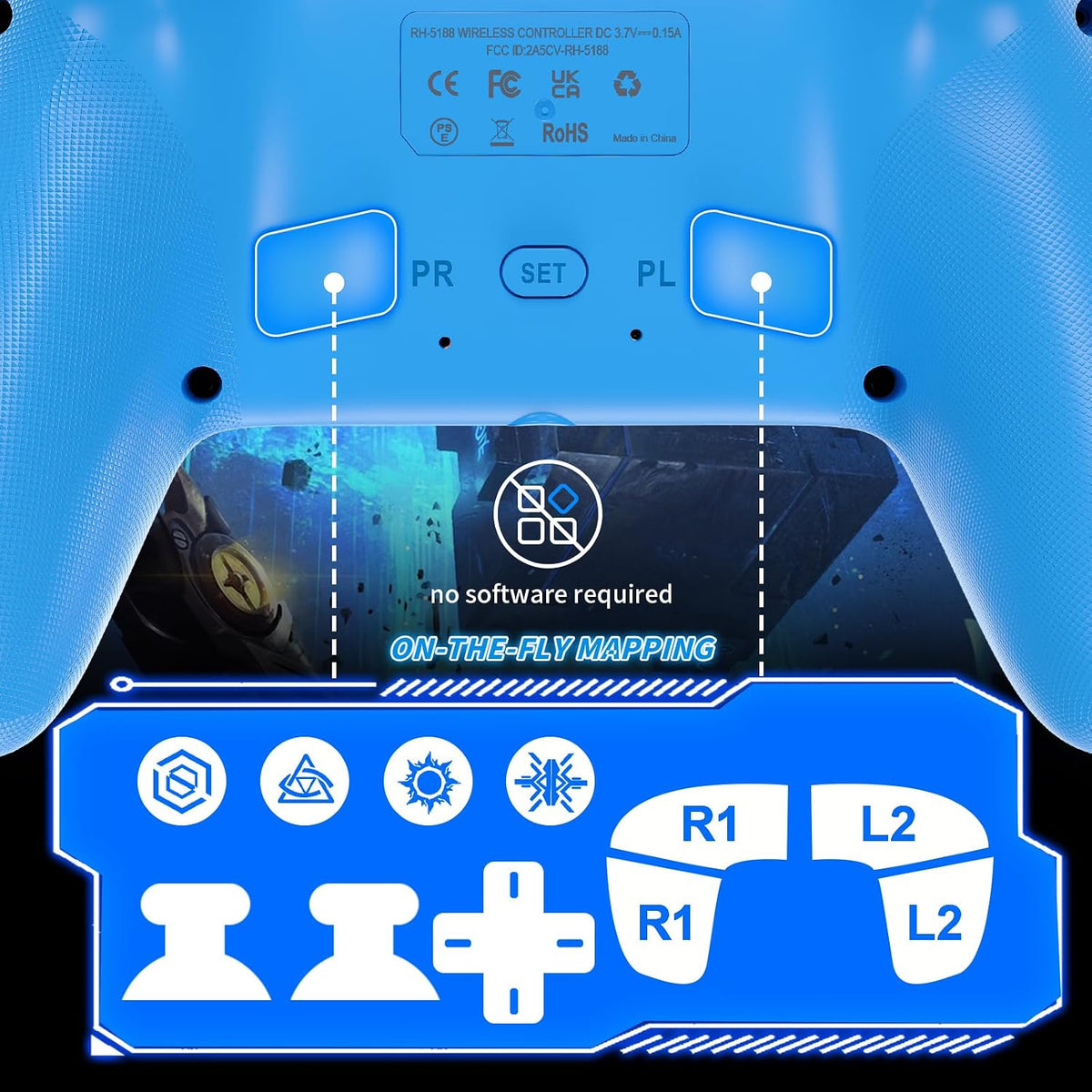 Gamrombo Controlador inalámbrico LED para PS5, compatible con PS5 P...