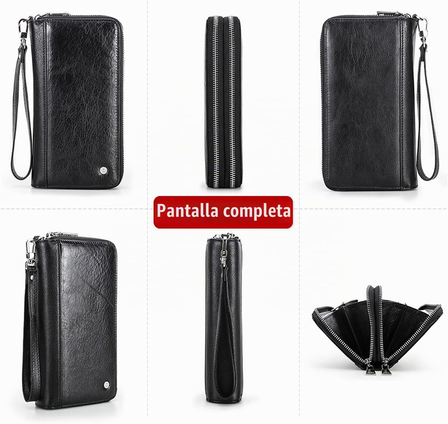 Cartera de mano de cuero genuino de grano superior para hombre y mu...