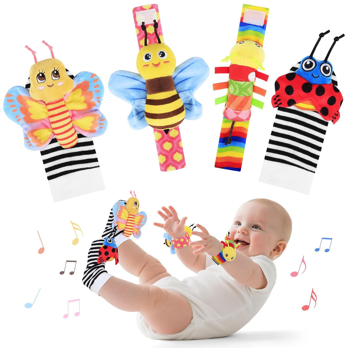 Juguetes para bebés de 0 a 6 meses - Sonajeros de muñeca y calcetin...