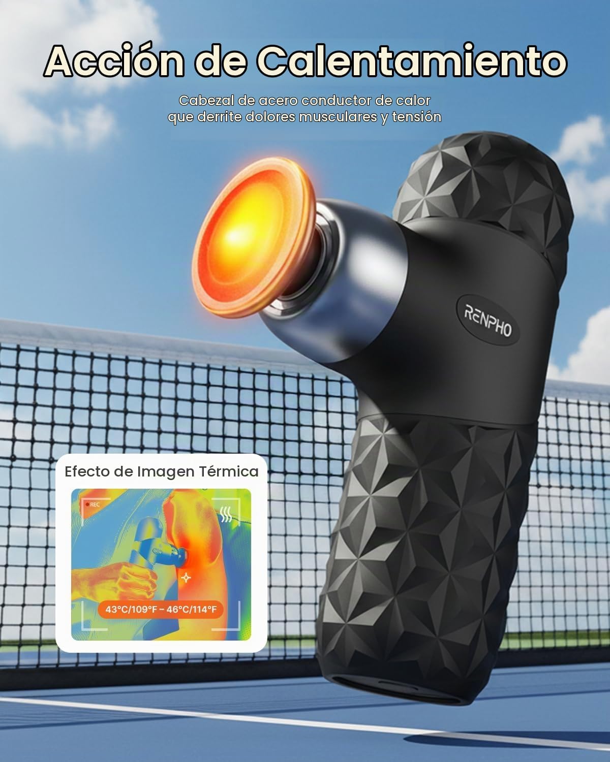 RENPHO Mini pistola de masaje térmico con calor, carcasa de silicon...