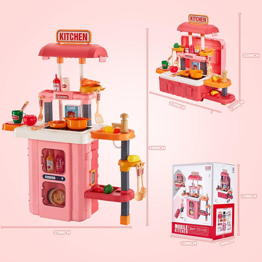 Cocina de juego 3 en 1 para niños y niños pequeños, juego de cocina...