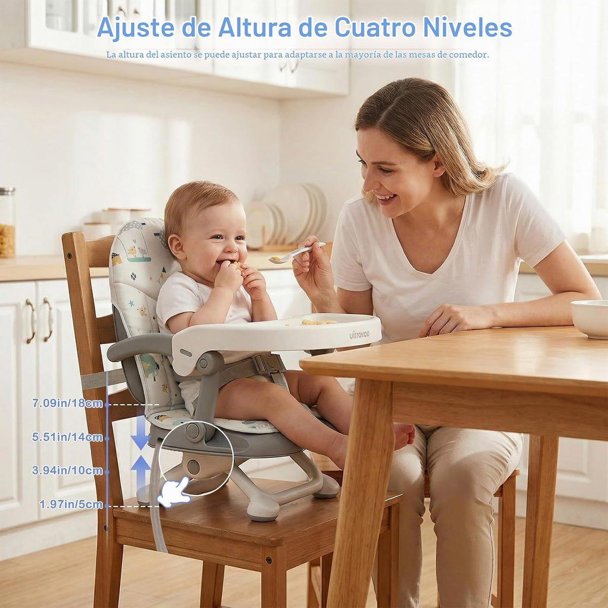 UBRAVOO Asiento elevador para bebé para mesa de comedor con bandeja...