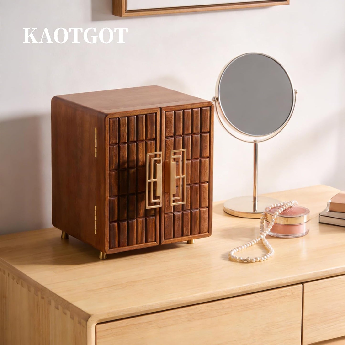 KAOTGOT Joyero grande de madera de nogal para mujer | Organizador d...
