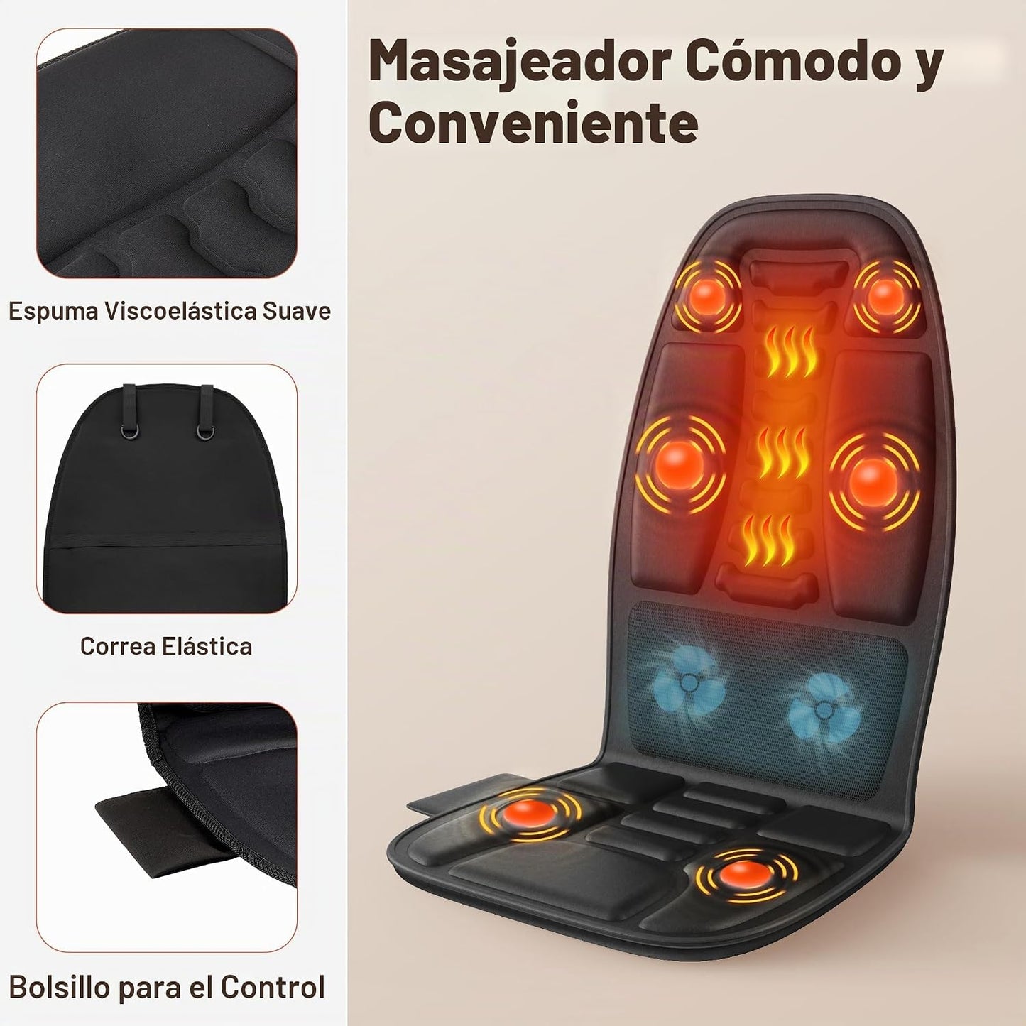 comrelax Cojín de asiento de masaje con ventilador de calor y enfri...