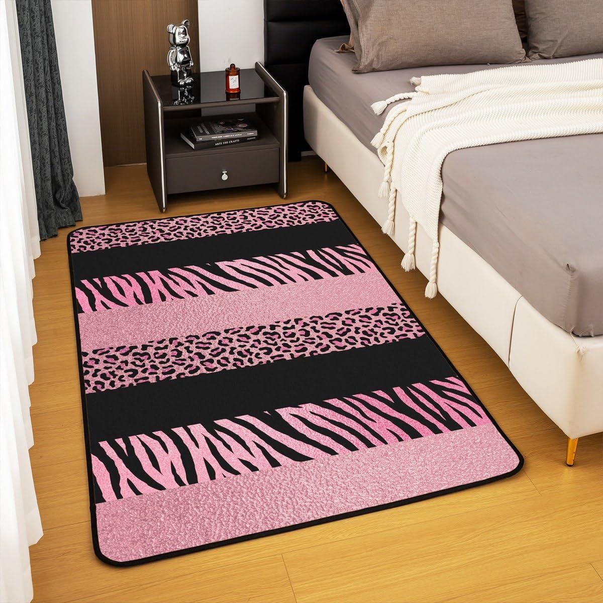 Castle Fairy Alfombra antideslizante con estampado de leopardo rosa...