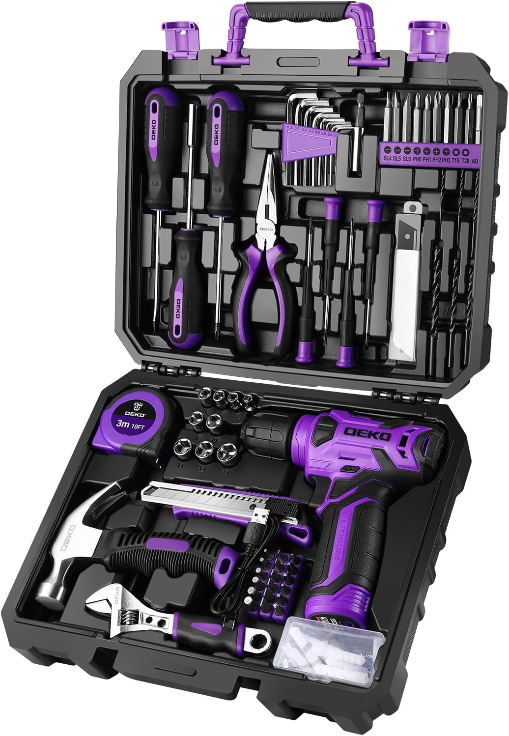 DEKOPRO Juego de herramientas: Kit de herramientas con taladro inal...