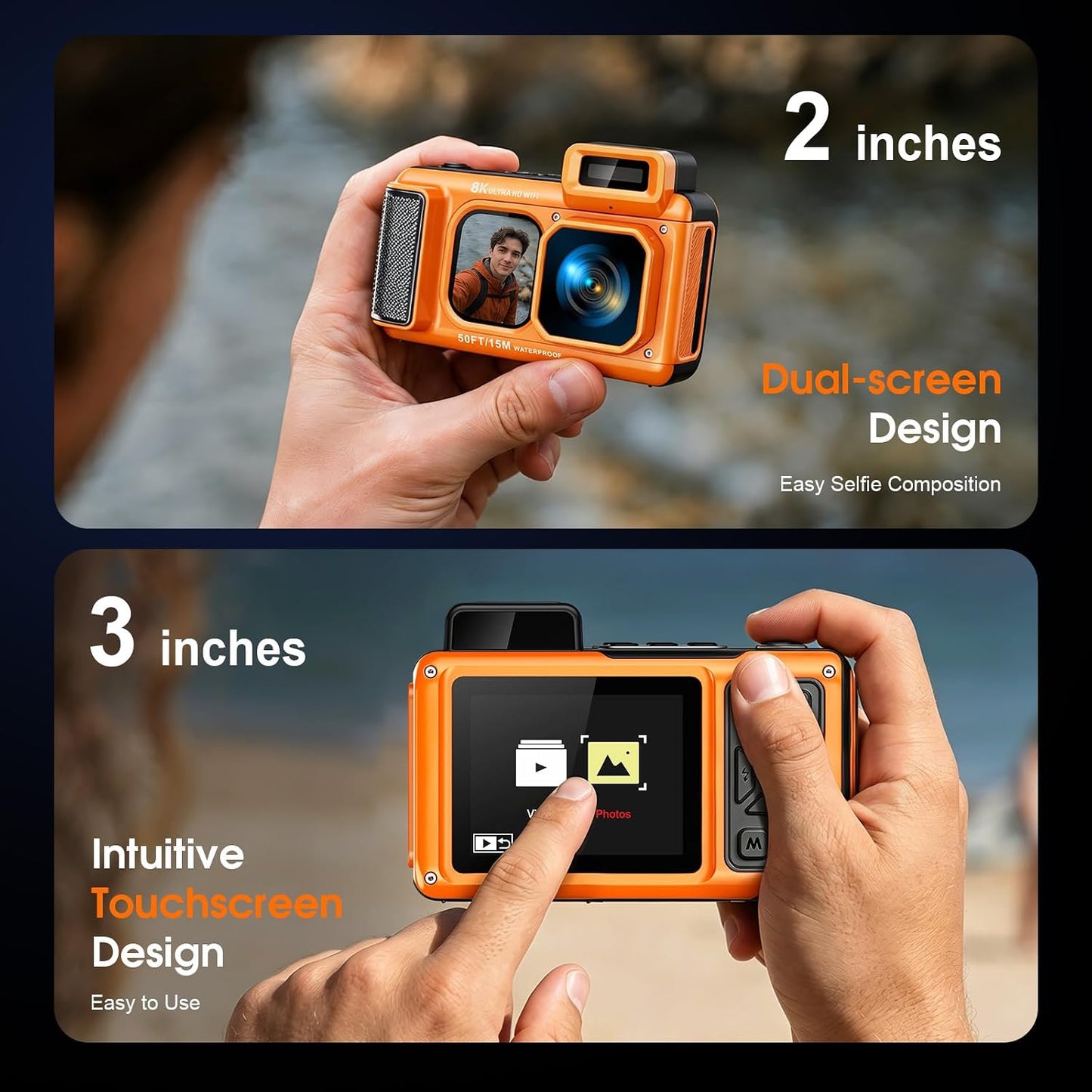 8K cámara subacuática WiFi 90MP 50FT táctil impermeable cámara 32GB...