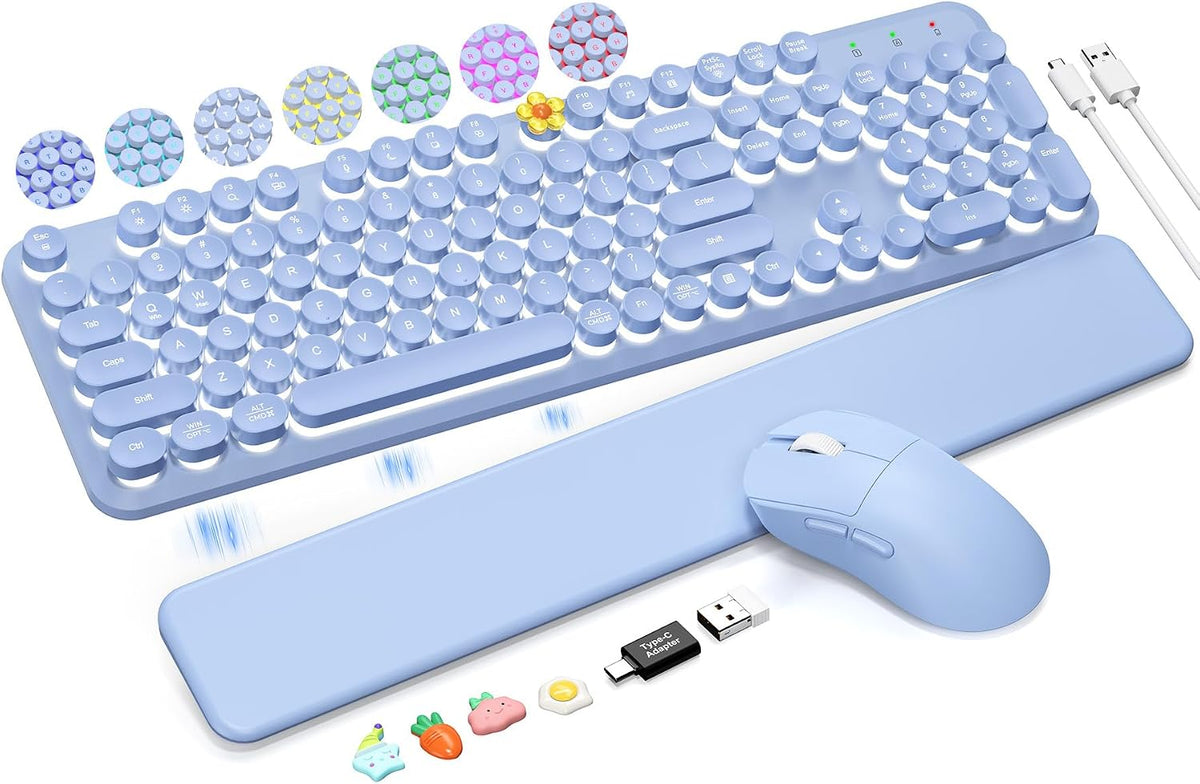 Teclado inalámbrico y mouse retroiluminados, teclado de máquina de...