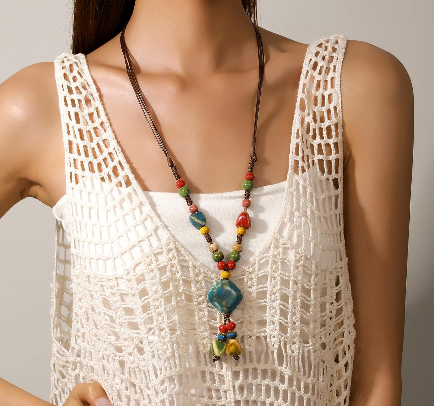 DS Collar de Cuentas Boho para Mujeres\u2013Cuentas Coloridas de Ce...