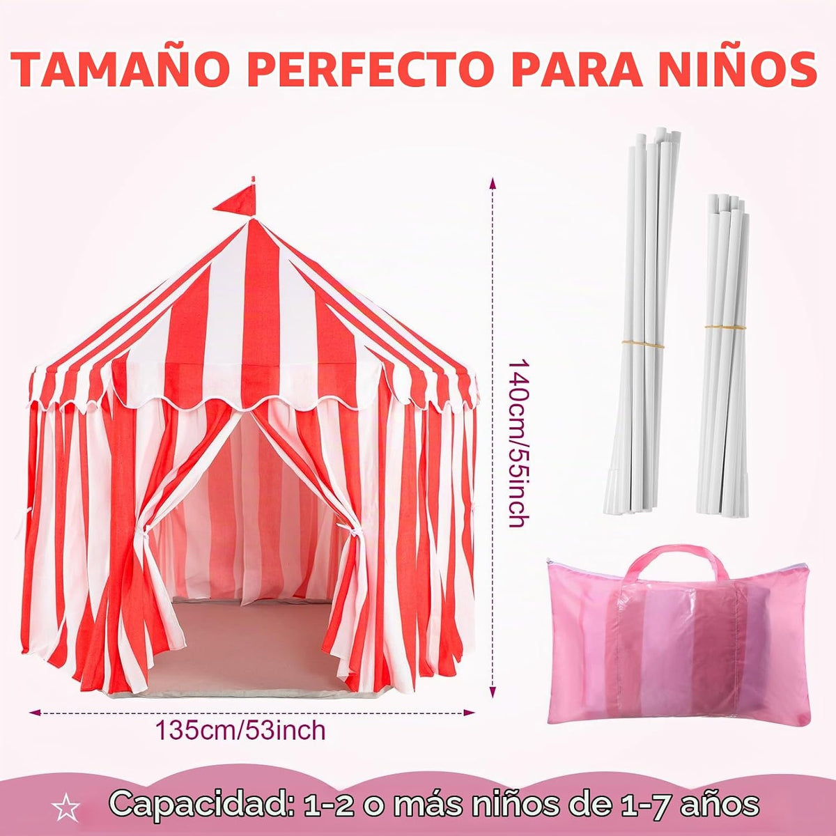 Vincreem Tienda de campaña grande para niños de 55 x 53 pulgadas, t...