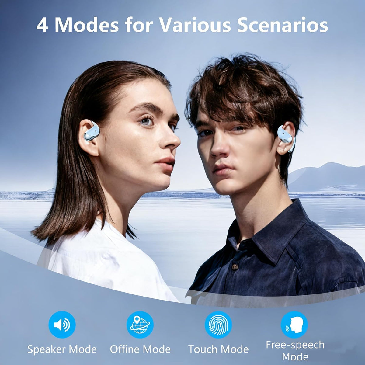 Aurotlu Auriculares inalámbricos de oreja abierta, micrófono integr...