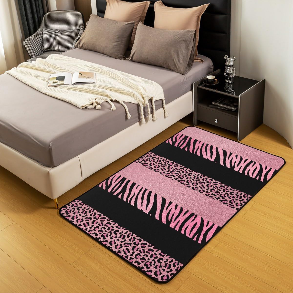 Castle Fairy Alfombra antideslizante con estampado de leopardo rosa...