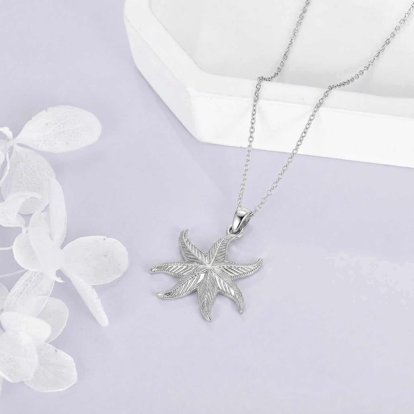 LONAGO Collar de estrella de mar para mujer, plata de ley 925, coll...
