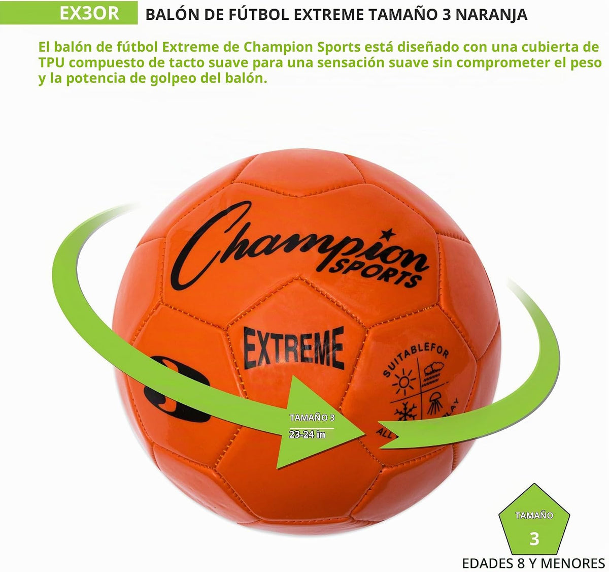 Champion Sports Extreme Series - Balón de fútbol \u2013 Tamaños 3,...