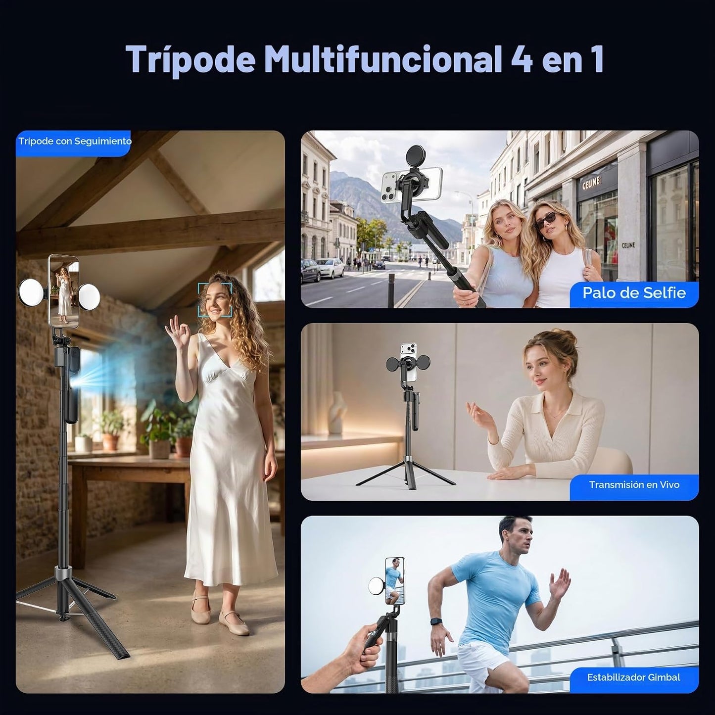 Trípode magnético para teléfono con luz para iPhone MagSafe de 70.9...