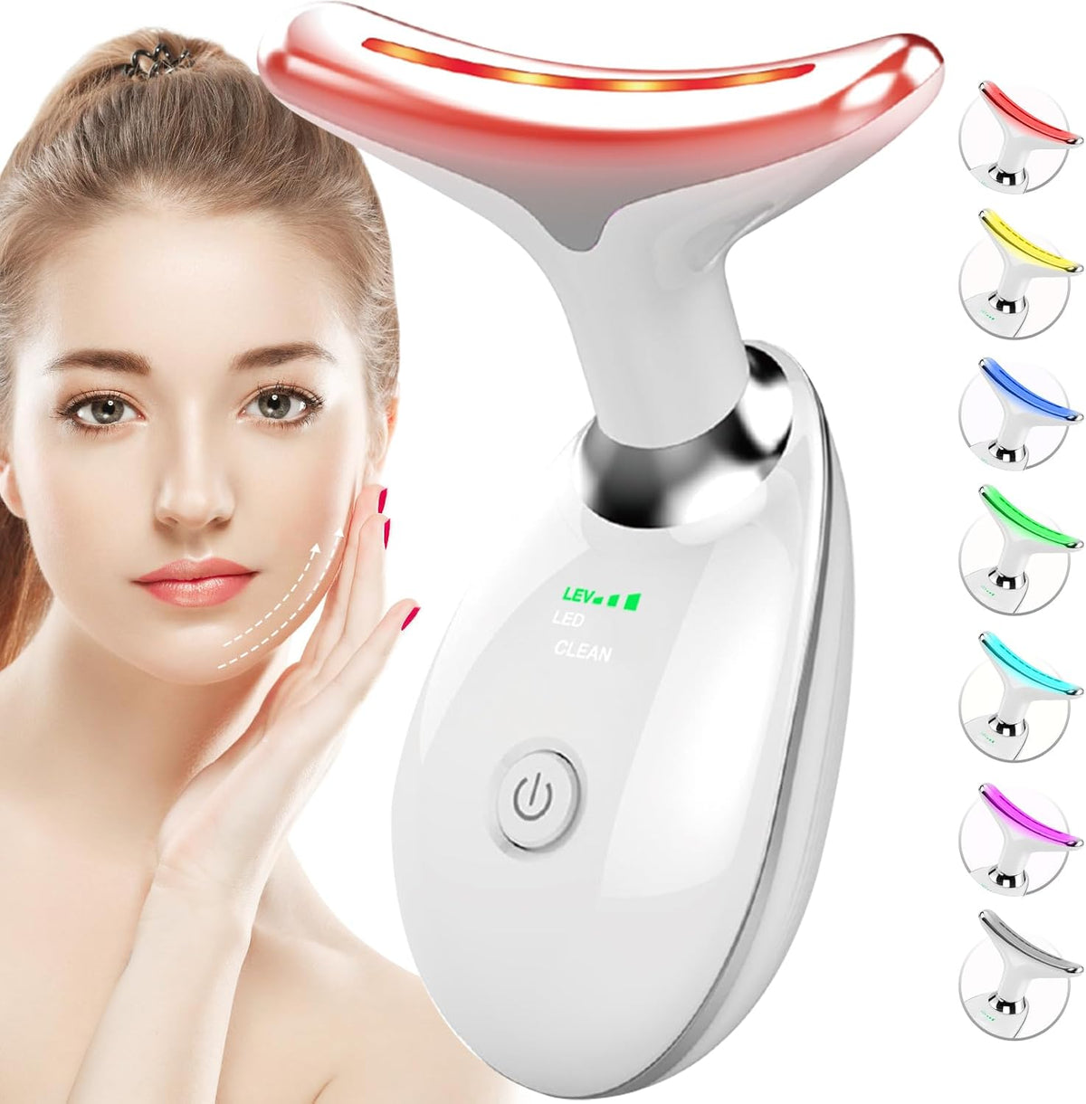 SDKWDH Terapia de luz roja para cara y cuello, herramienta de masaj...